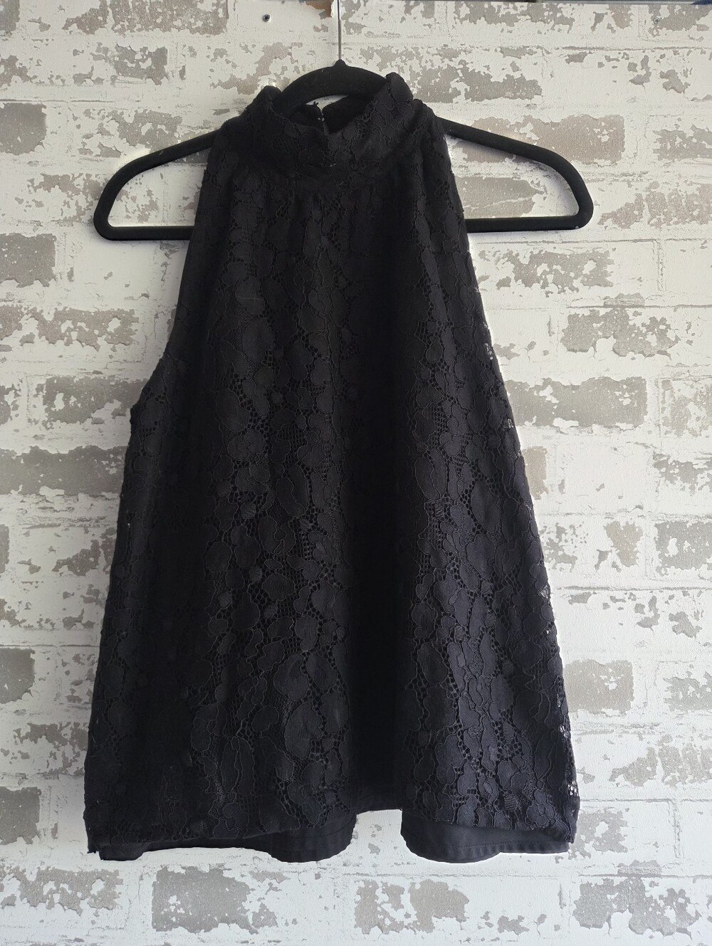 LOFT Outlet Black Floral Lace Halter Top Sleeveless High Neck Keyhole Small